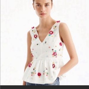 JCrew V Neck Peplum Lined Embellished Top